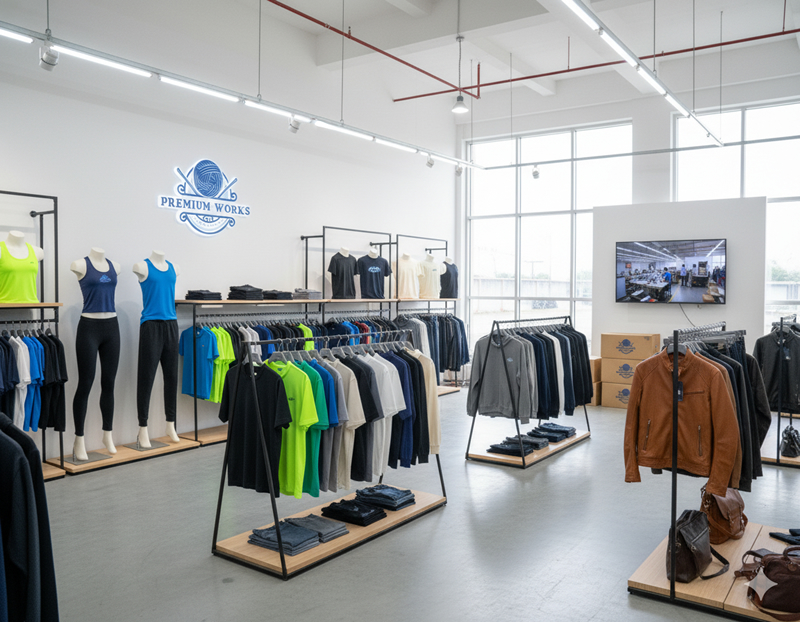 Premium Works showroom with quality apparel display